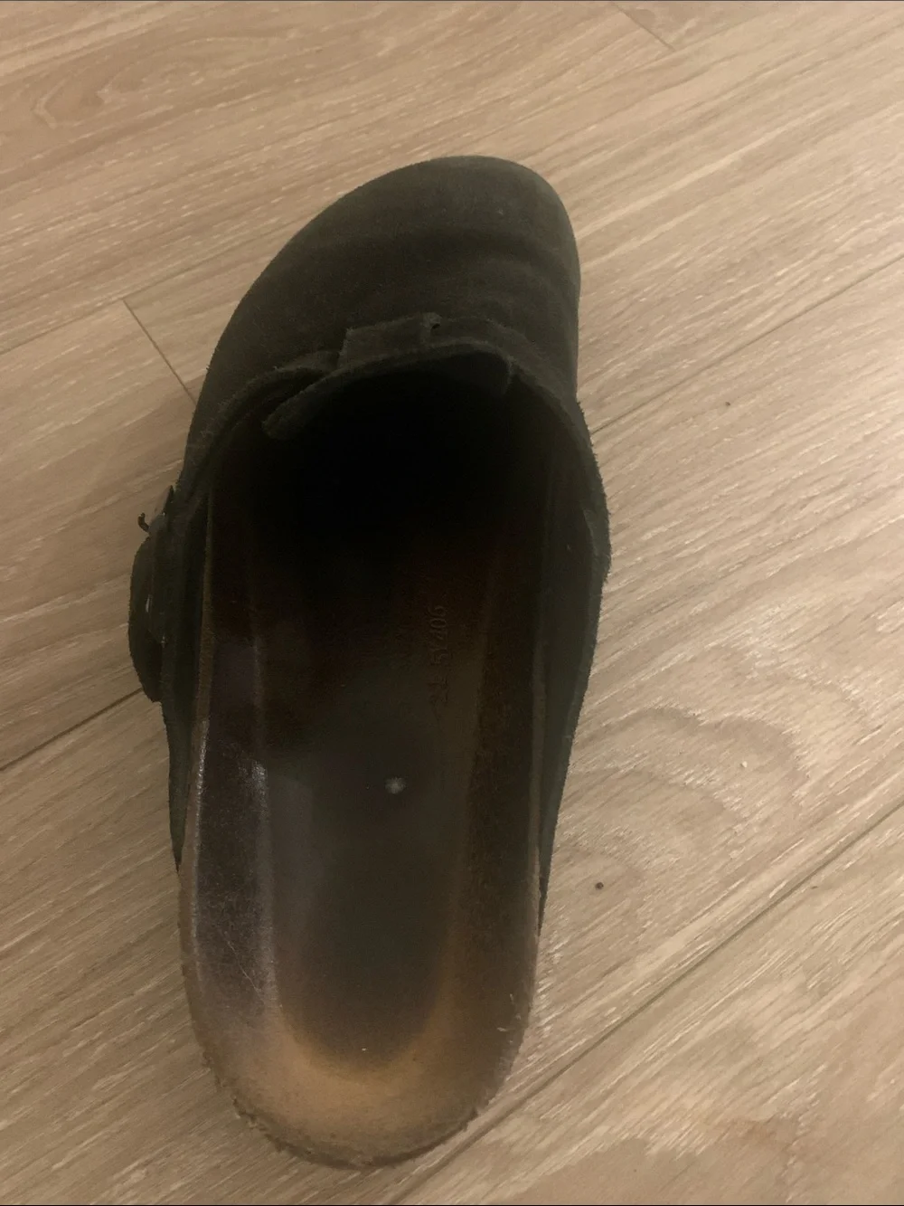 Kids Black Suede Slip-On Clog with Adjustable Strap